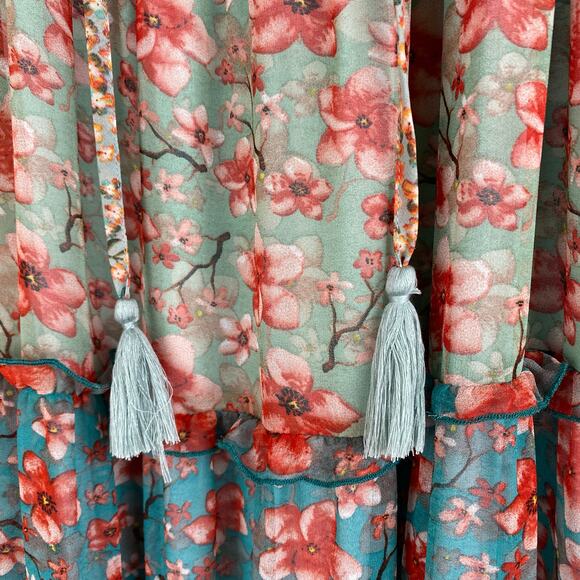 Allison Floral Maxi Dress Size Medium Turquoise Pink Sleeveless Tiered Peasant - Picture 4 of 12